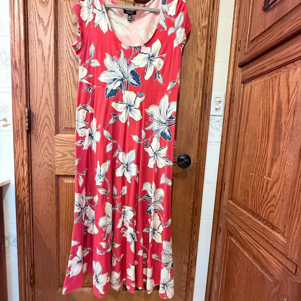 Chaps Red Maxi Sundress with Flutter Sleeves